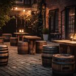 rustic winery illuminates old fashioned barrel stack